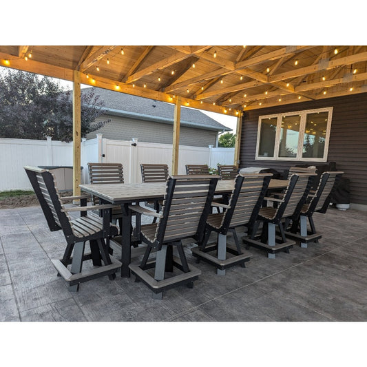 12' Counter Table with 10 Rollback Swivel Counter Chairs in Black and Coastal Gray