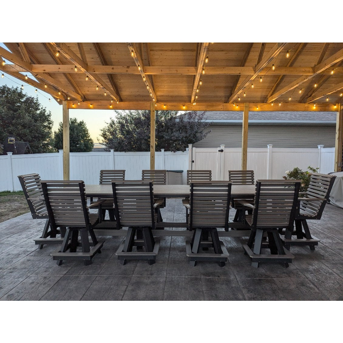 12' Counter Table with 10 Rollback Swivel Counter Chairs in Black and Coastal Gray