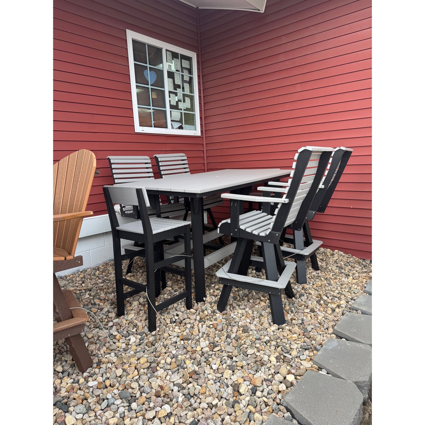 6' Bar Table with 4 Rollback Swivel Chairs and 2 barstool in Black and Dove Gray