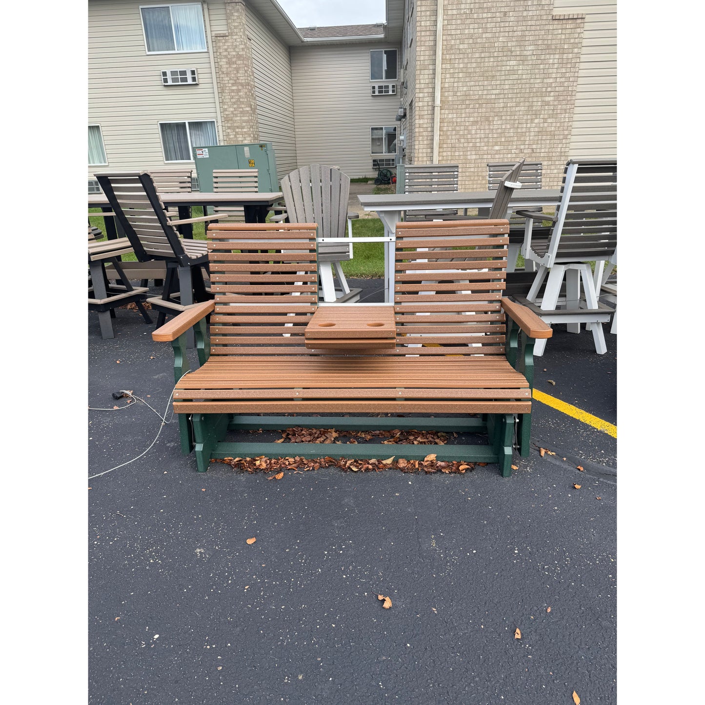 Creekside 5' Rollback Glider with Flip Down Console (RB78) in Green and Mahogany