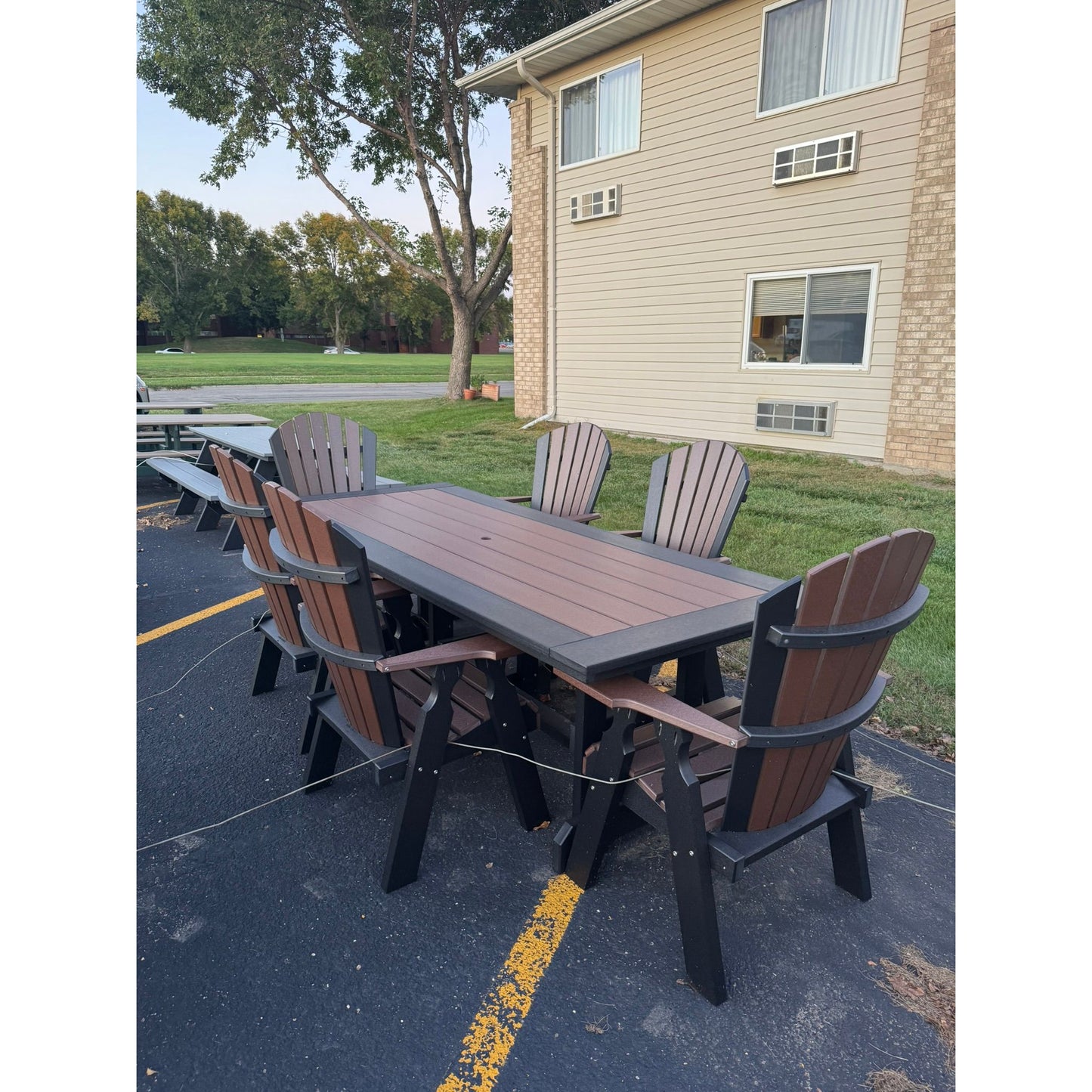 8' Dining Table with 6 Classic Stationary Dining Chairs in Black and Brown