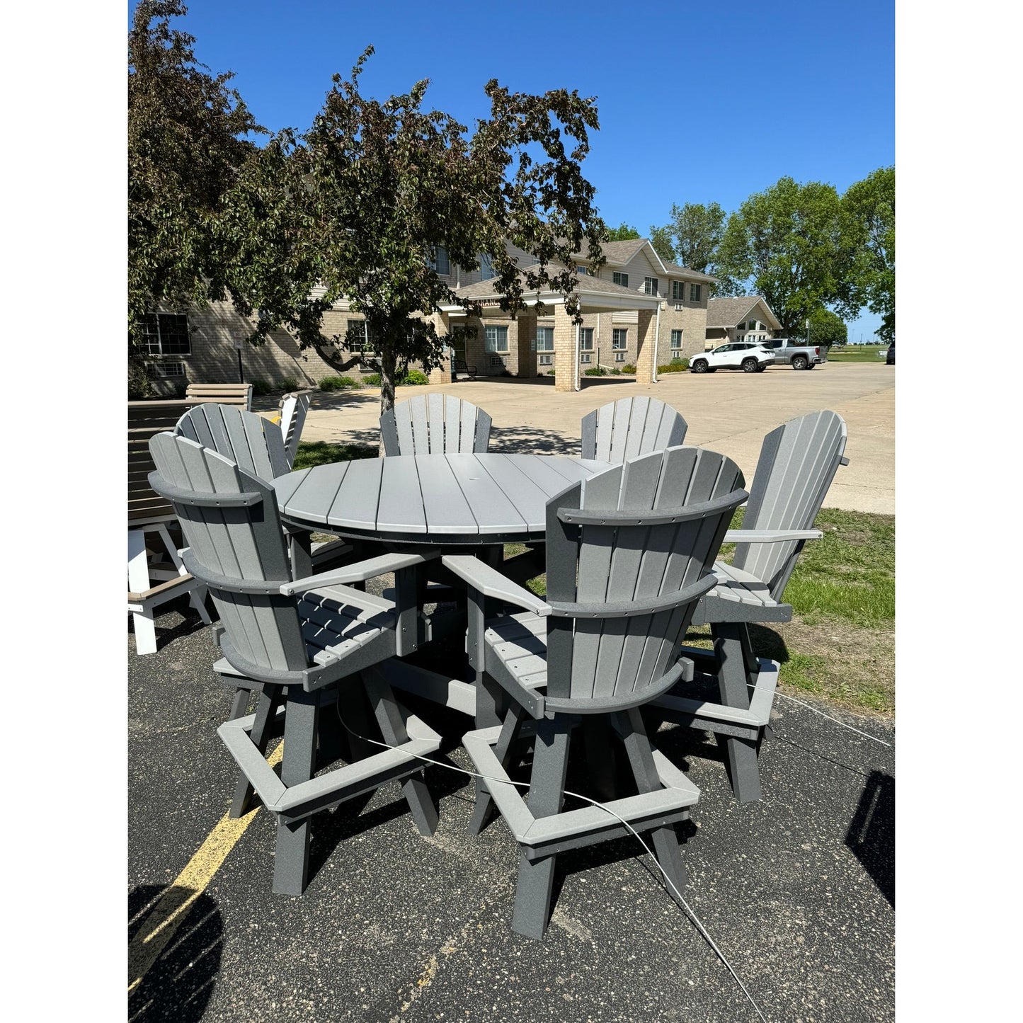 Creekside 60" Round Bar Table with 6 Classic Bar Chair in Dark Gray and Dove Gray