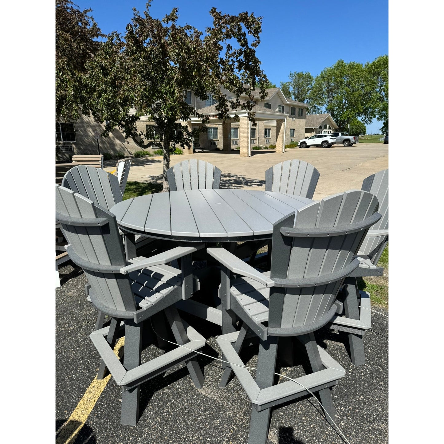 Creekside 60" Round Bar Table with 6 Classic Bar Chair in Dark Gray and Dove Gray