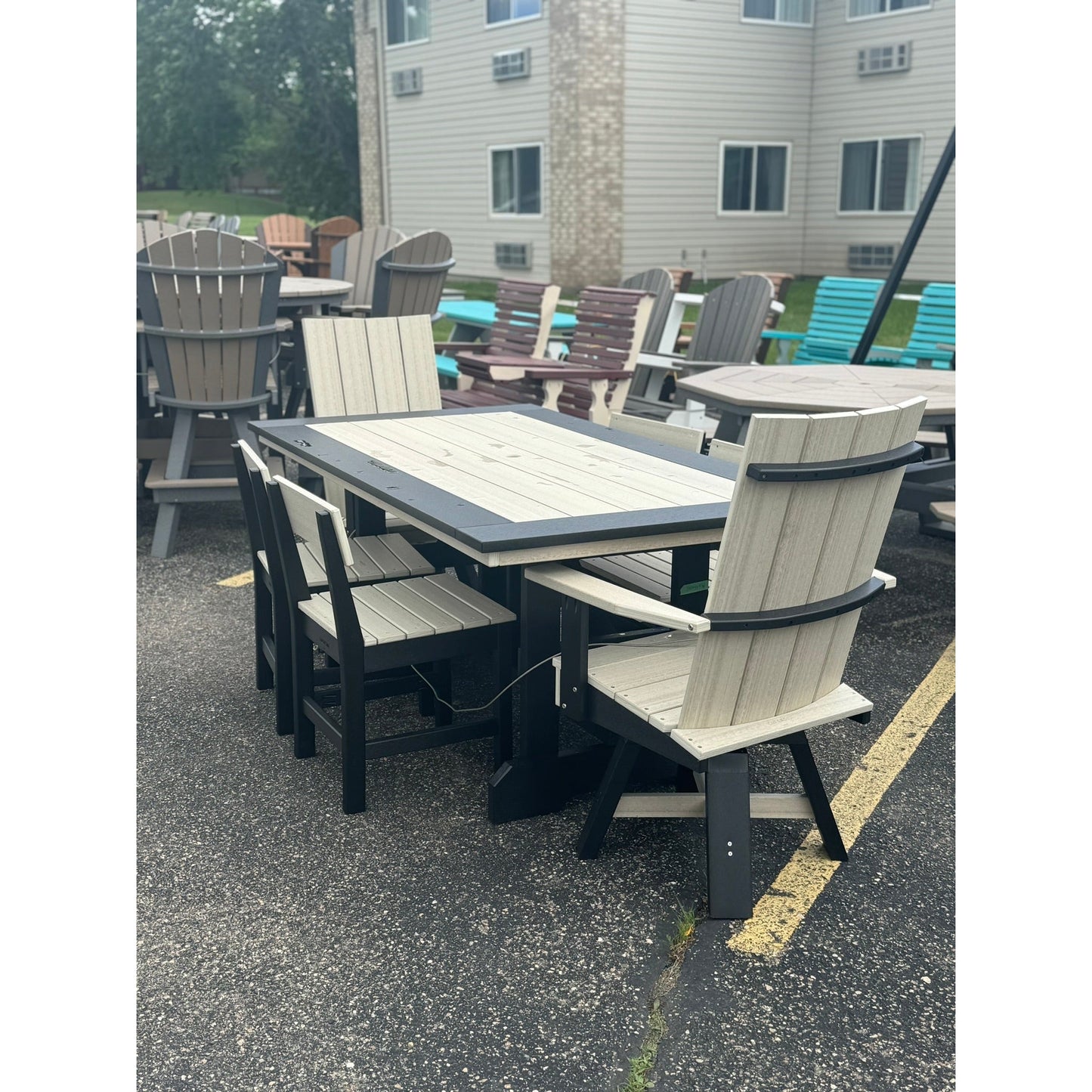 6' Dining Table with 4 Stationary Chairs & 2 Swivel Joya Chairs in Black & Birch