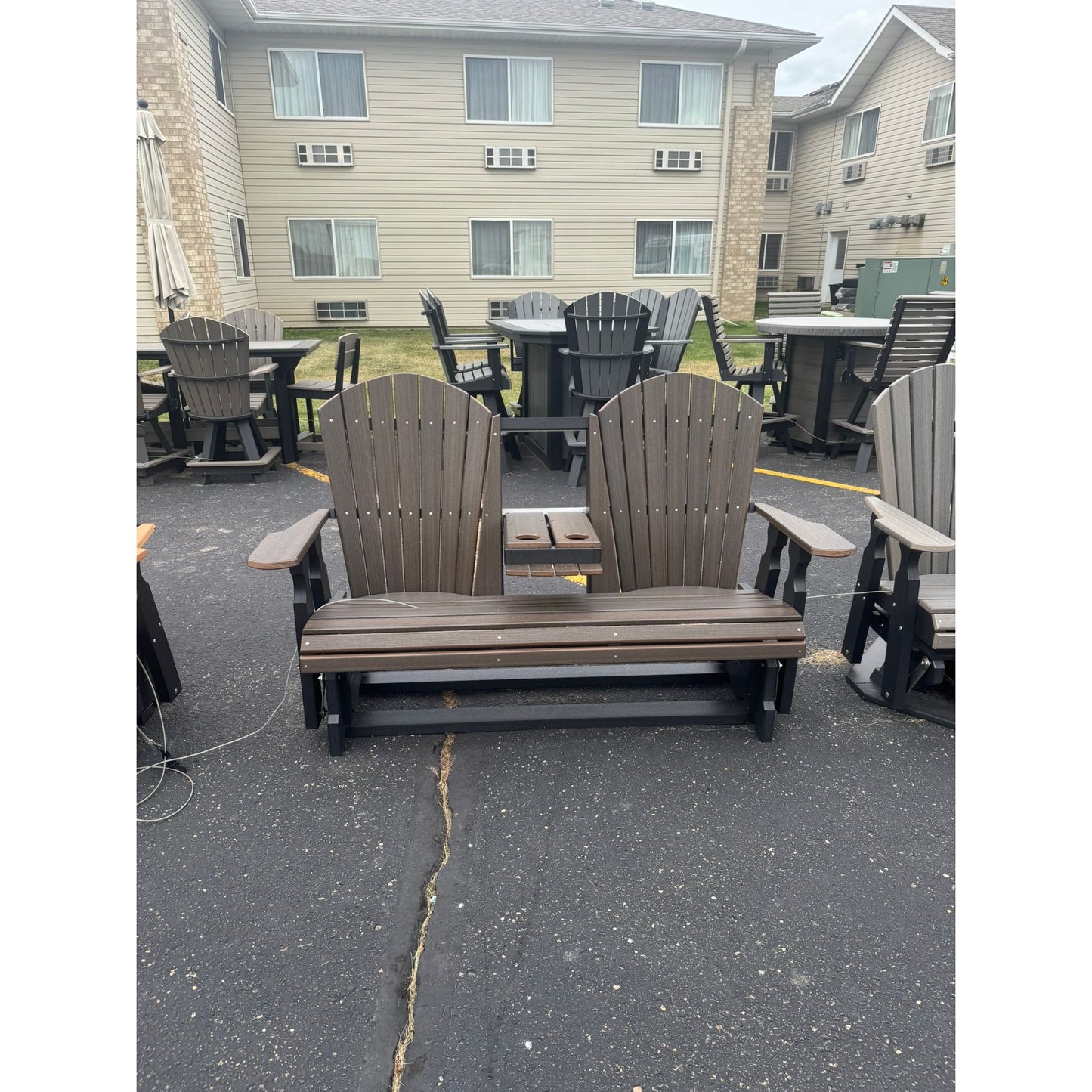 Classic 5' Glider with flip down console in Black & Brazilian Walnut (Wood Grain Look)