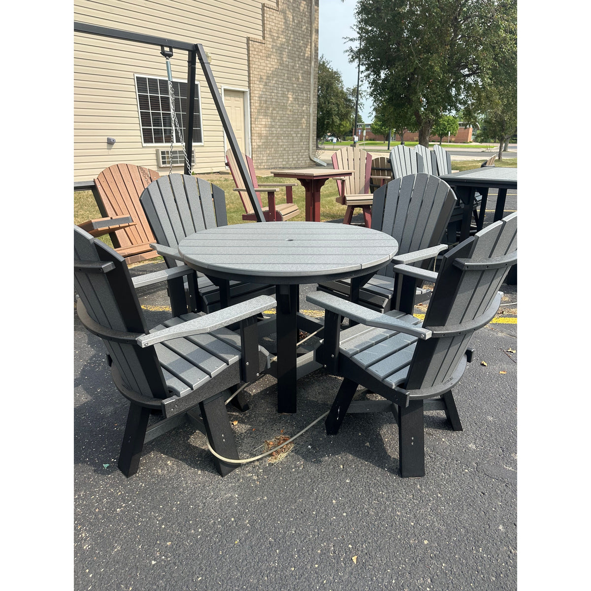 48" Round Dining Table with 4 Swivel Dining Chairs in Black & Dark Gray