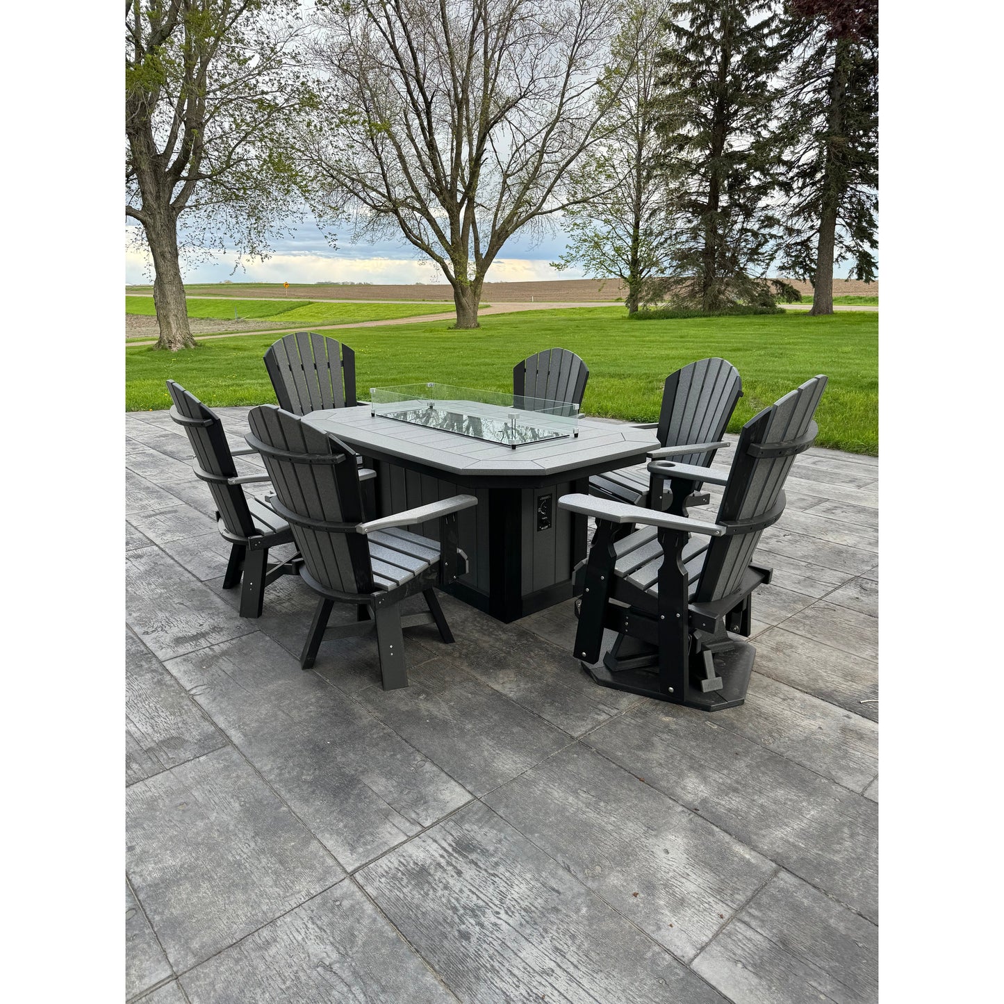 6' Fire Dining Table with 6 Classic Swivel Dining Chairs