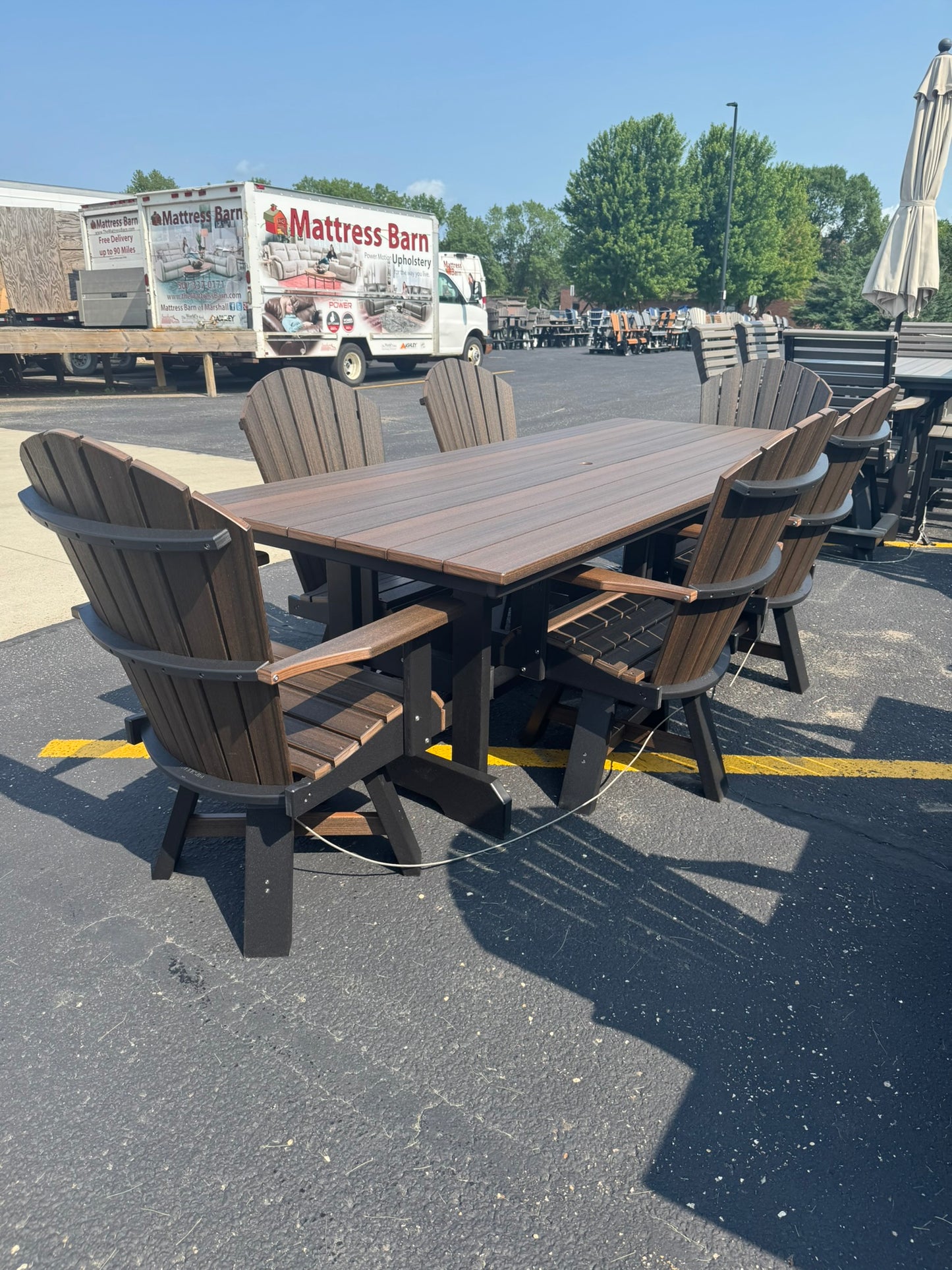 8' Dining Table with 6 Classic Swivel Dining Chairs in Black and Brazilian Walnut