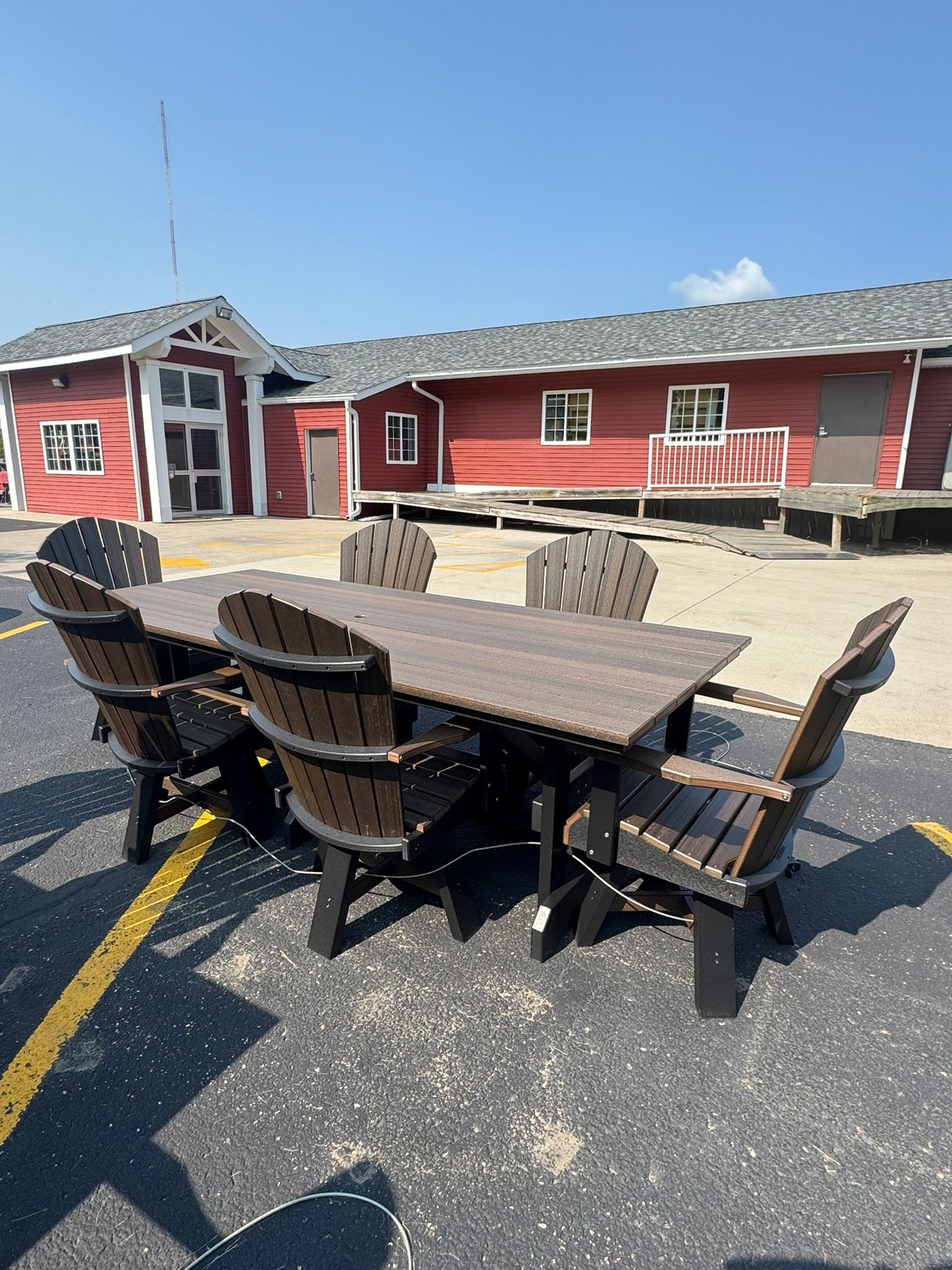 8' Dining Table with 6 Classic Swivel Dining Chairs in Black and Brazilian Walnut