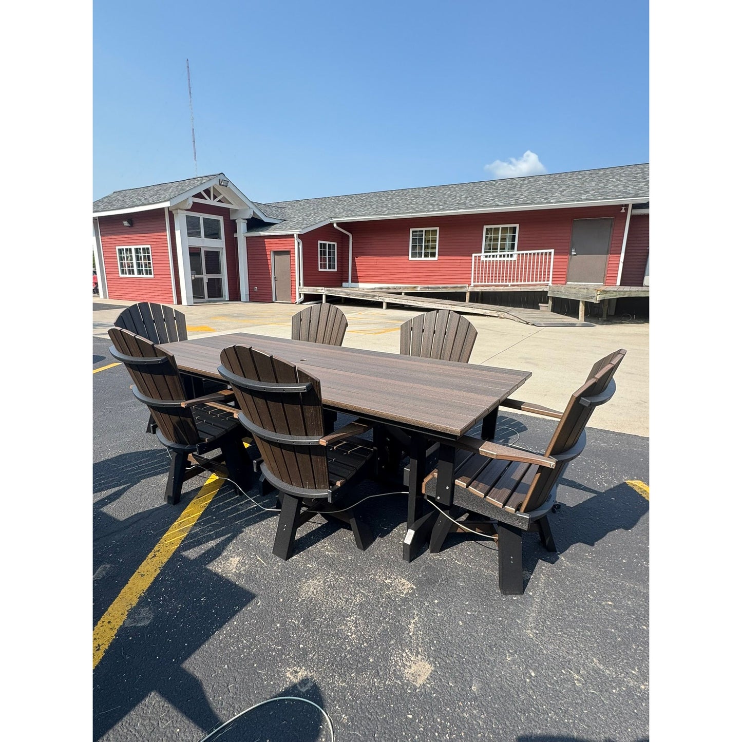 8' Dining Table with 6 Classic Swivel Dining Chairs in Black and Brazilian Walnut
