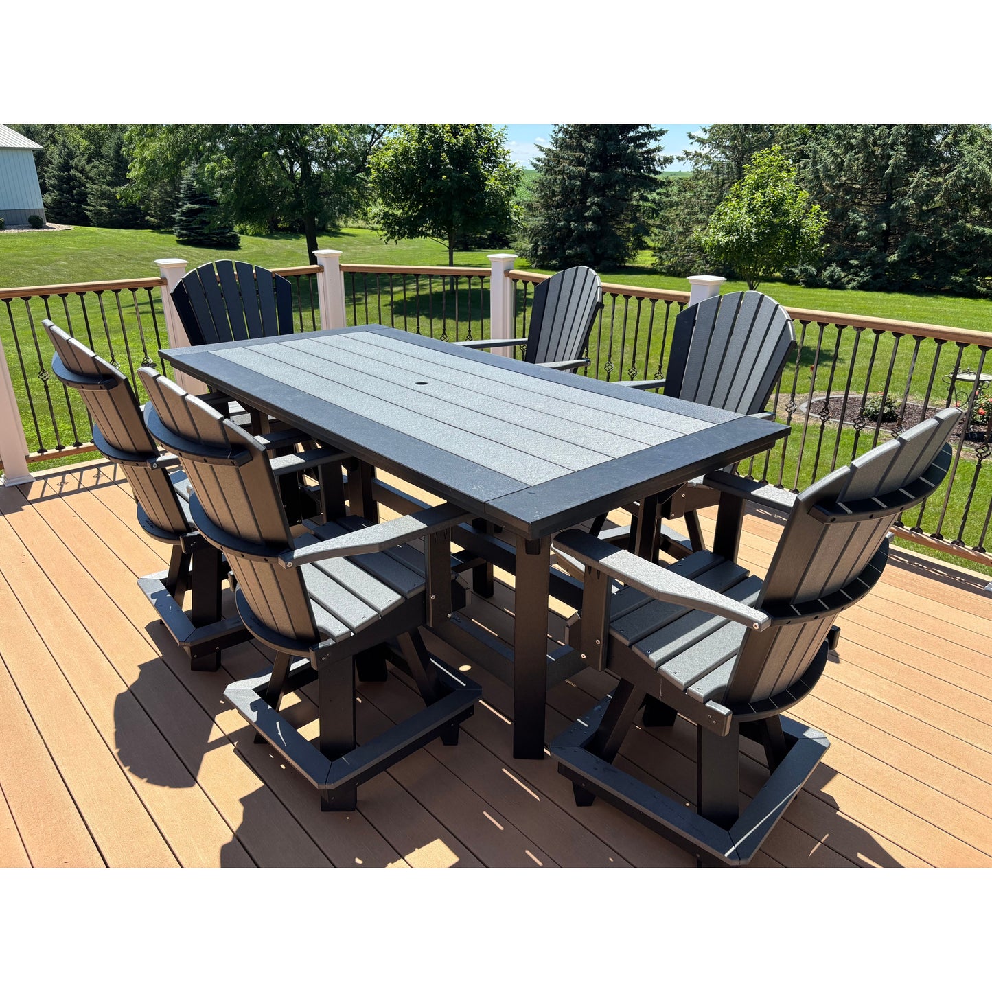 7' Bar Table with 6 Classic Swivel Counter Chairs in Black and Dark Gray