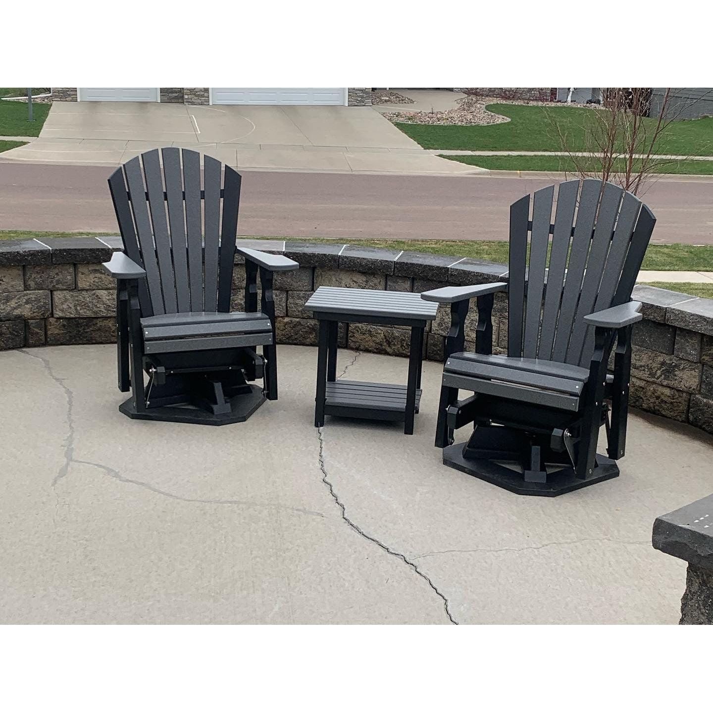 Package: 2 Classic Swivel Gliders with Matching End Table in Black and Dark Gray