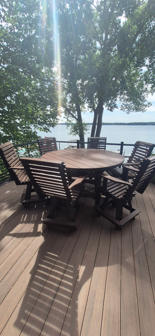 60" Round Counter Table with 6 Rollback Swivels in Black/Brown