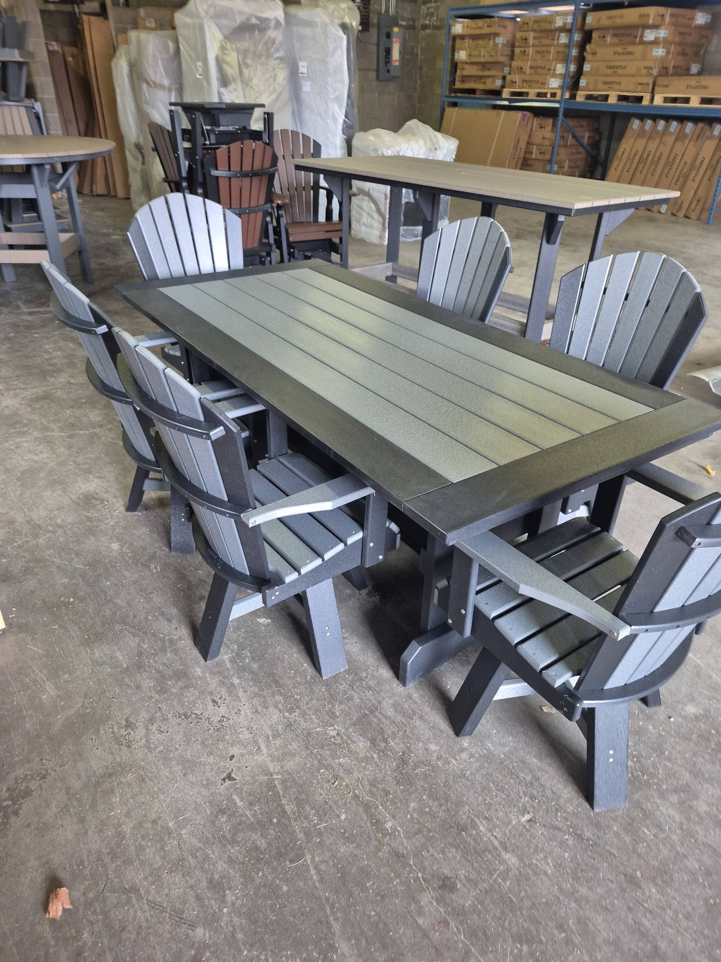 7' Rectangle Table with 6 Swivel Chairs in Black/Dark Gray