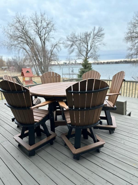 60" Round Counter Table with 6 Classic Swivel Counter Chairs in Black/Mahogany (Wood Grain)