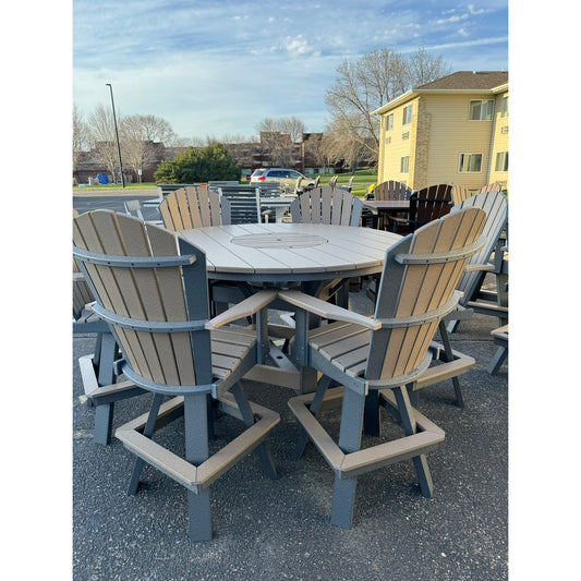 60" Round Bar Table with ICE BOWL and 6 Classic Swivel Chairs in Dark Gray & Weatherwood