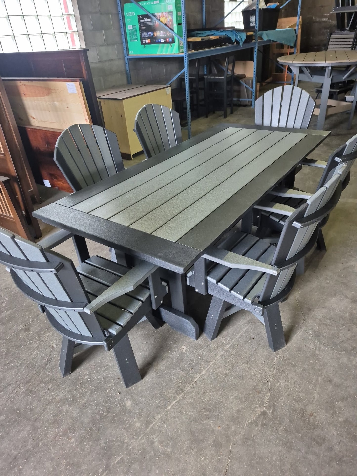 7' Rectangle Table with 6 Swivel Chairs in Black/Dark Gray