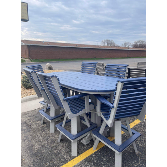 7' Oval Bar Table with 6 Rollback Swivel Bar Chairs in Dove Gray/Patriot