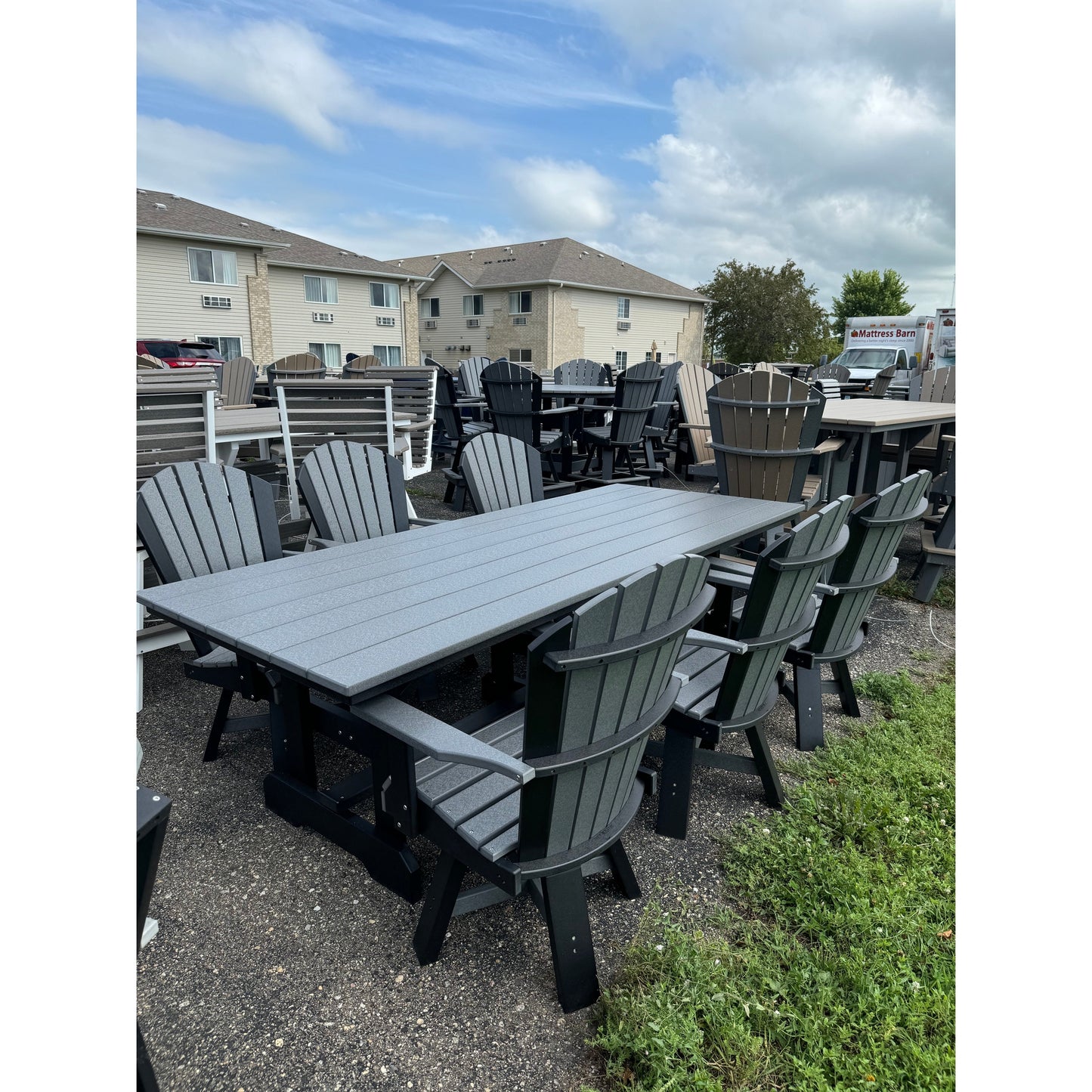 8' Rectangle Table with 6 Swivel Chairs in Black/Dark Gray