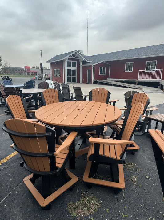 60" Round Counter Table with 6 Classic Swivel Counter Chairs in Black and Cedar