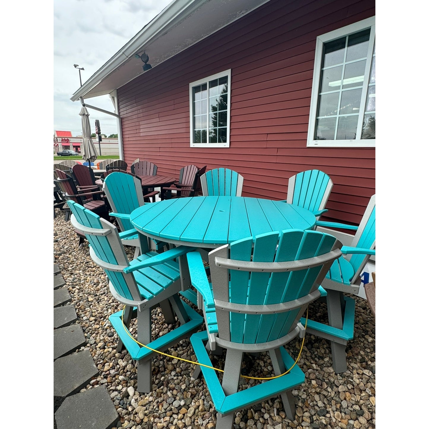 60" Round Bar Table with 6 Classic Swivel Bar Chairs in Dove Gray and Aruba