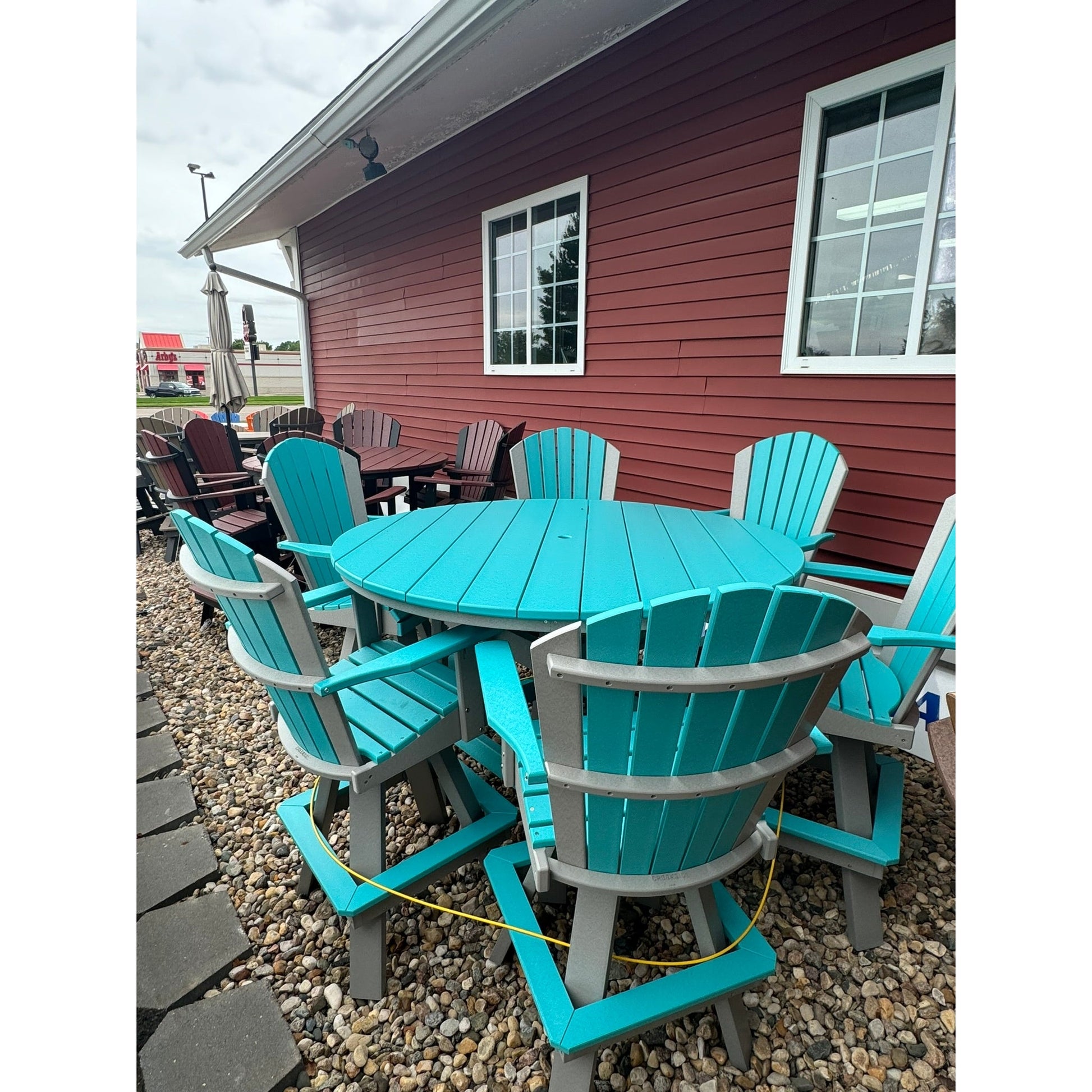 60" Round Bar Table with 6 Classic Swivel Bar Chairs in Dove Gray and Aruba