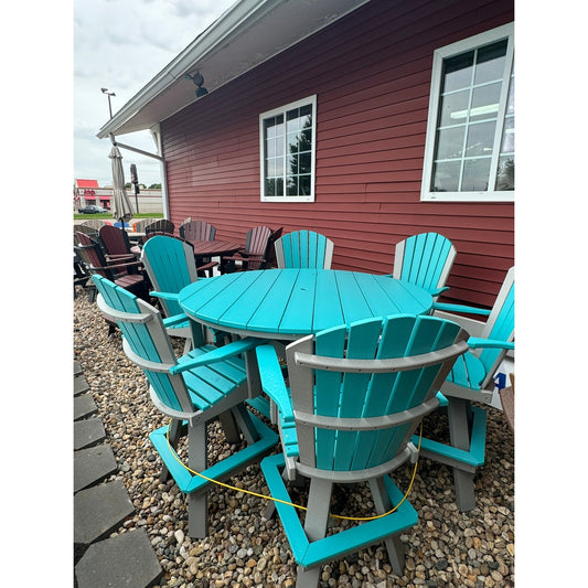 60" Round Bar Table with 6 Classic Swivel Bar Chairs in Dove Gray and Aruba