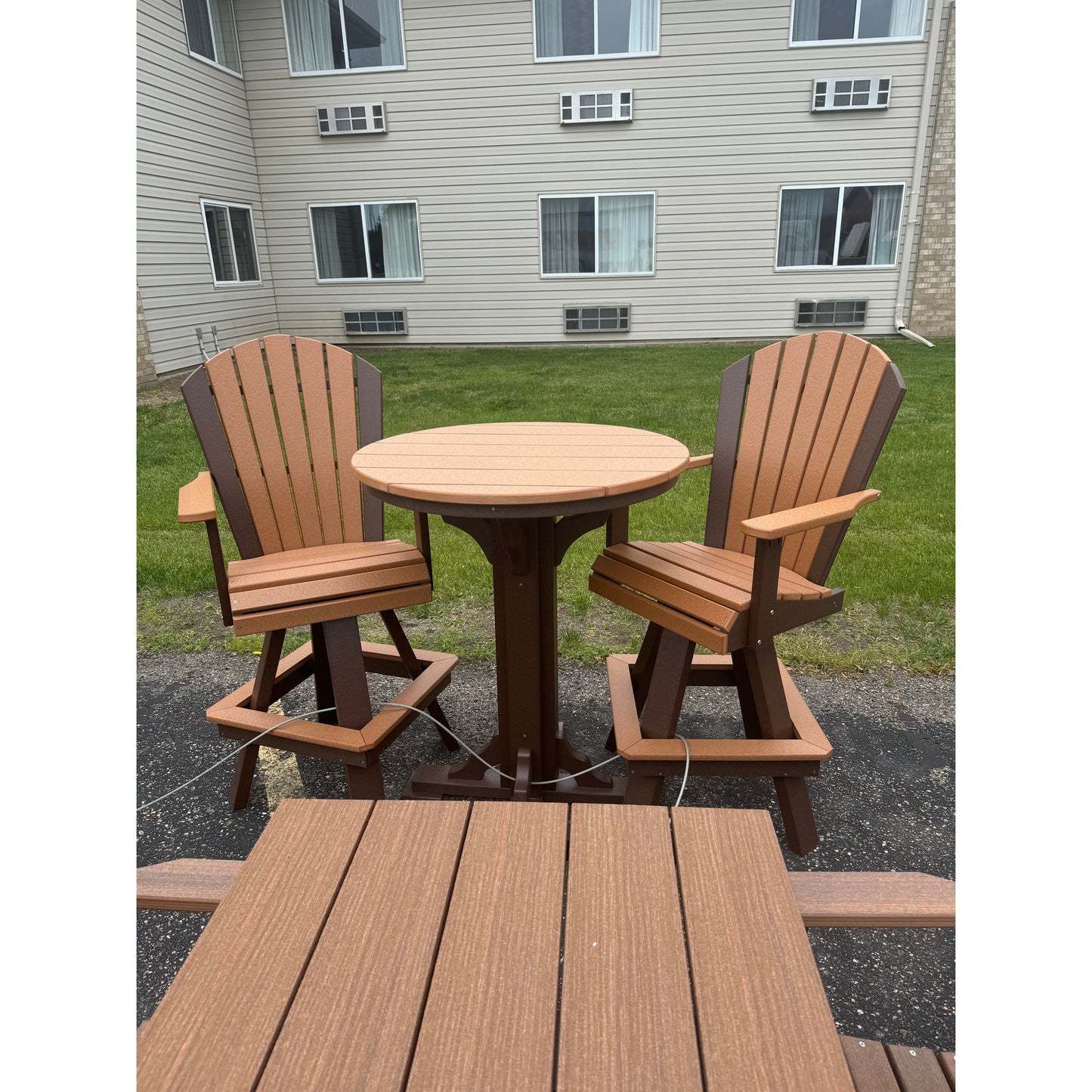 39" Round Bar Table with 2 Classic Swivels in Brown and Cedar