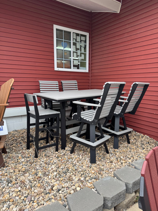 6' Bar Table with 4 Rollback Swivel Chairs and 2 barstool in Black and Dove Gray