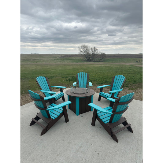 34" Round Fire Pit in Aruba and Brown with 4 Folding Beach Chairs