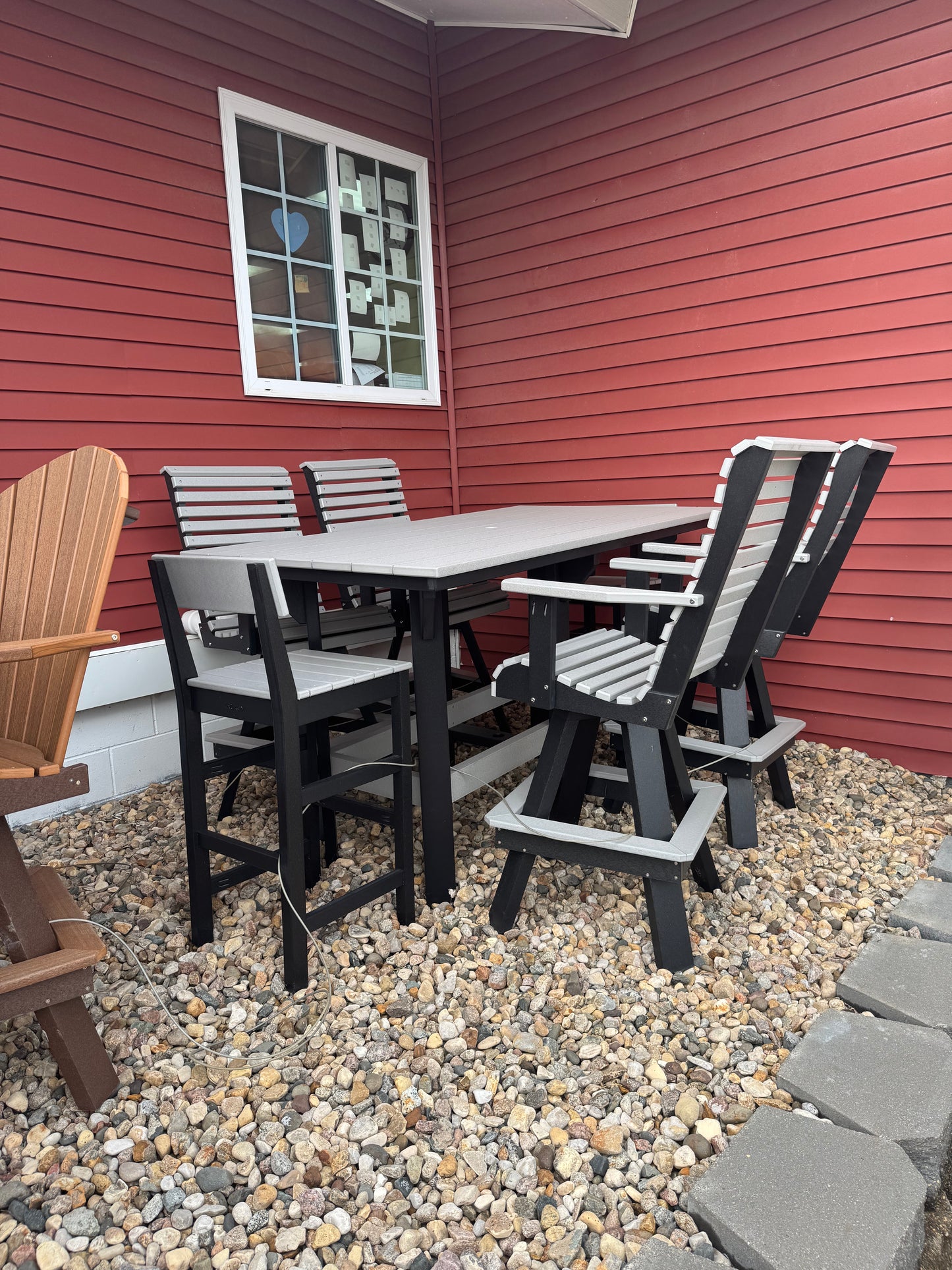 6' Bar Table with 4 Rollback Swivel Chairs and 2 barstool in Black and Dove Gray