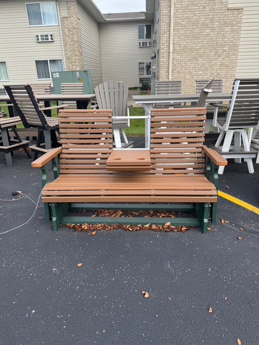 Creekside 5' Rollback Glider with Flip Down Console (RB78) in Green and Mahogany