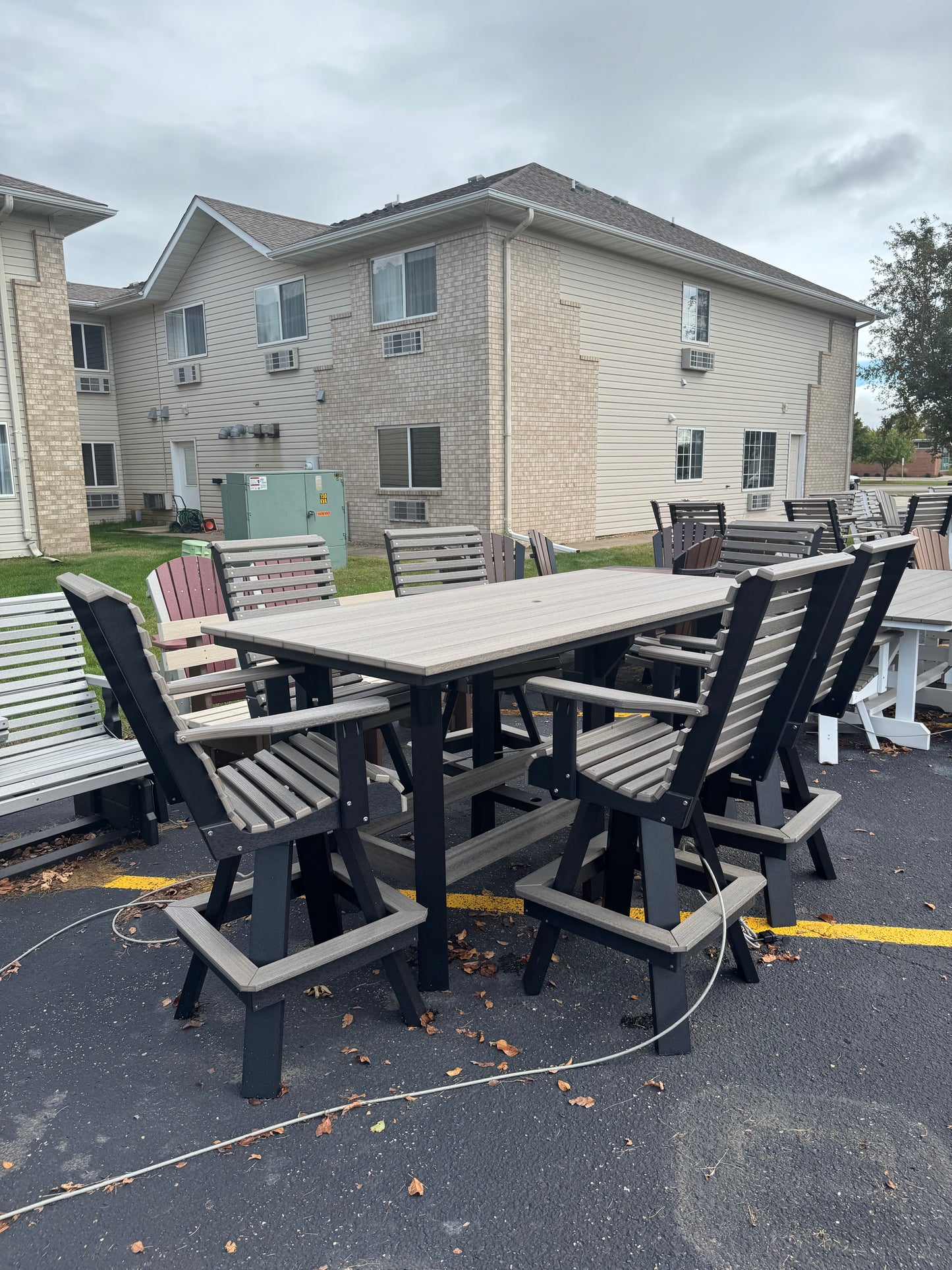 7' Bar Table with 6 Swivel Bar Chairs
