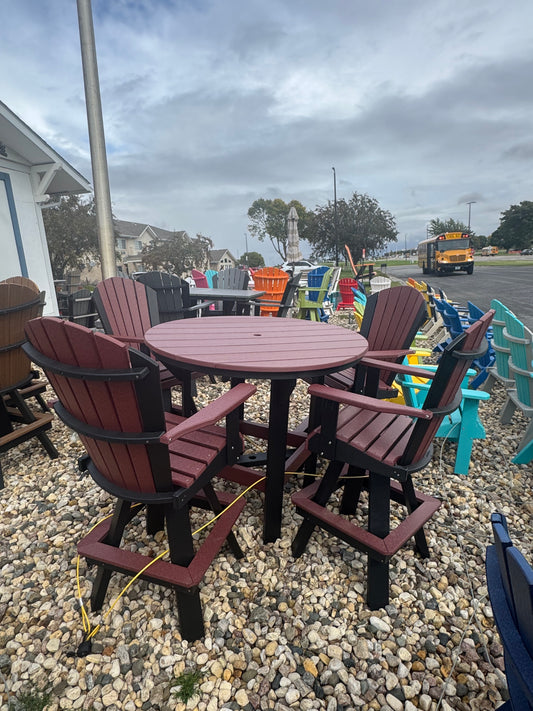 48" Round Counter Table with 4 Classic Counter Swivels in Black and Cherry