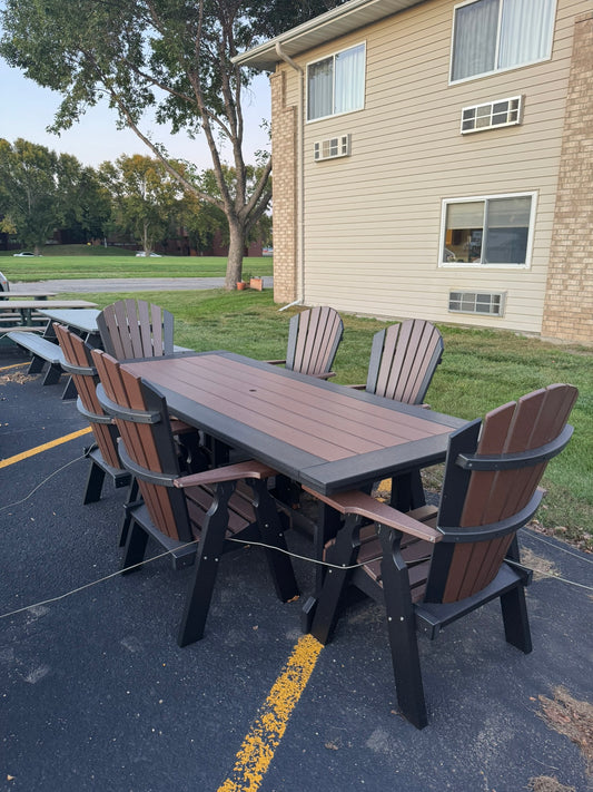 8' Dining Table with 6 Classic Stationary Dining Chairs in Black and Brown