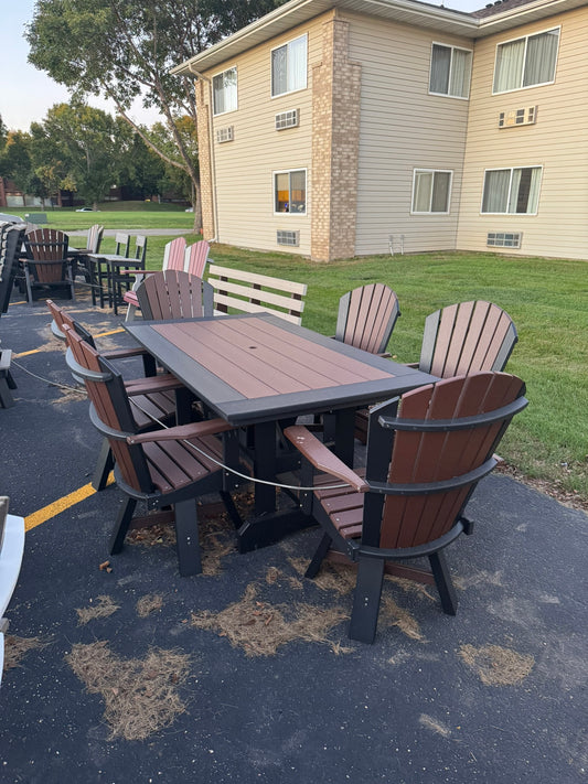 6' Dining Table with 6 Classic Swivel Dining Chairs in Black and Brown