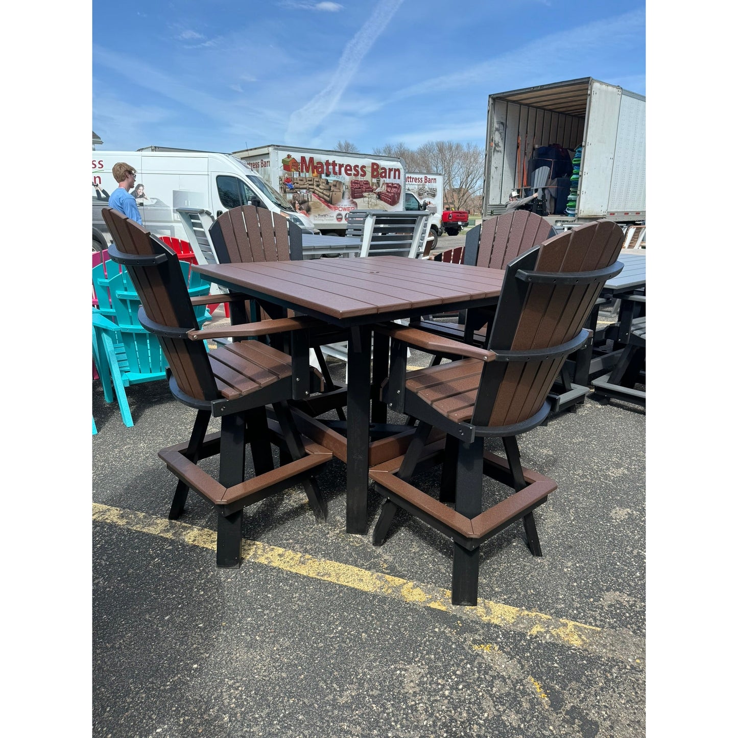48" Square Bar Table with 4 Swivel Bar Chairs in Black/Brown