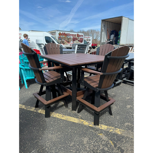 48" Square Bar Table with 4 Swivel Bar Chairs in Black/Brown
