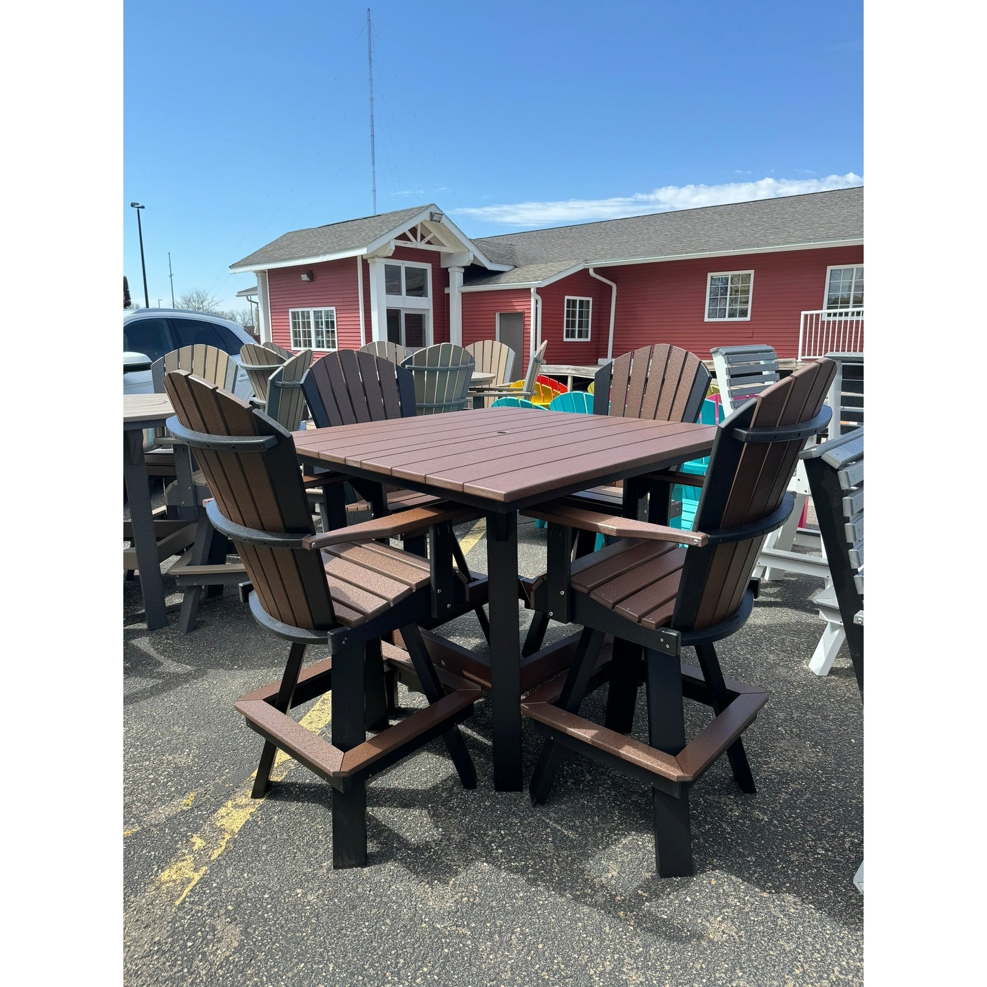 48" Square Bar Table with 4 Swivel Bar Chairs in Black/Brown