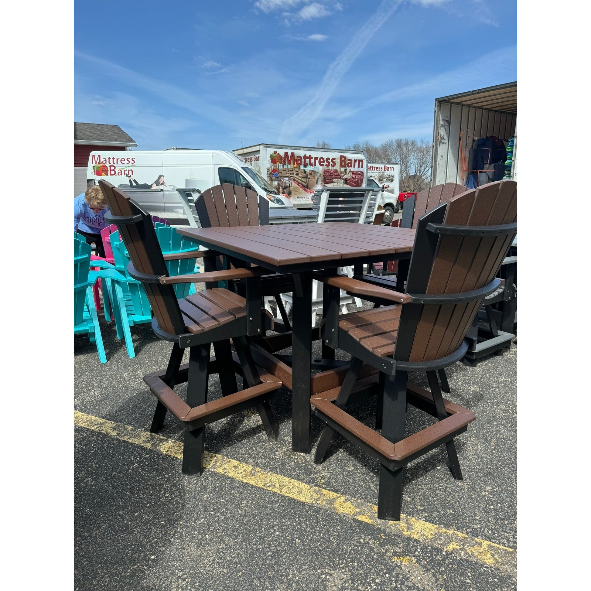 48" Square Bar Table with 4 Swivel Bar Chairs in Black/Brown