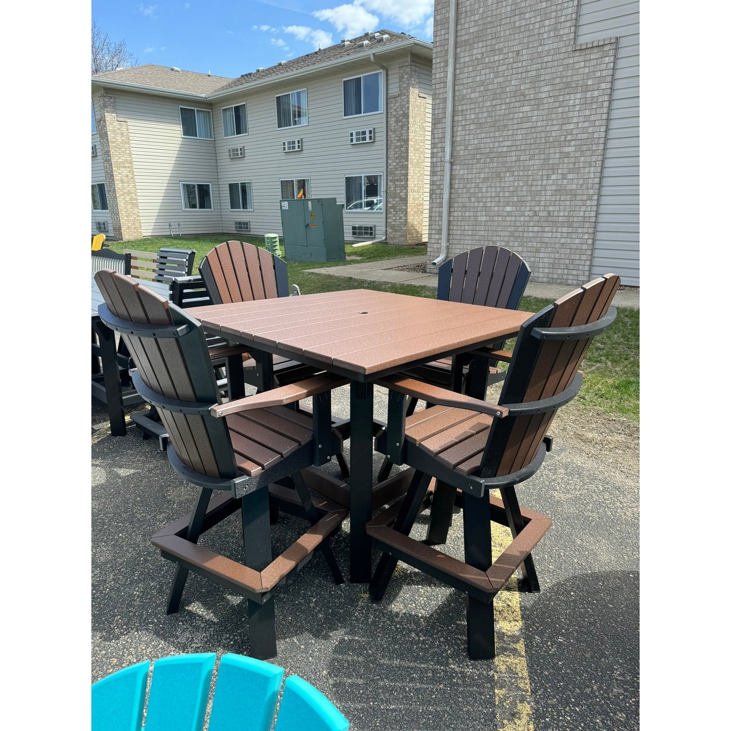48" Square Bar Table with 4 Swivel Bar Chairs in Black/Brown