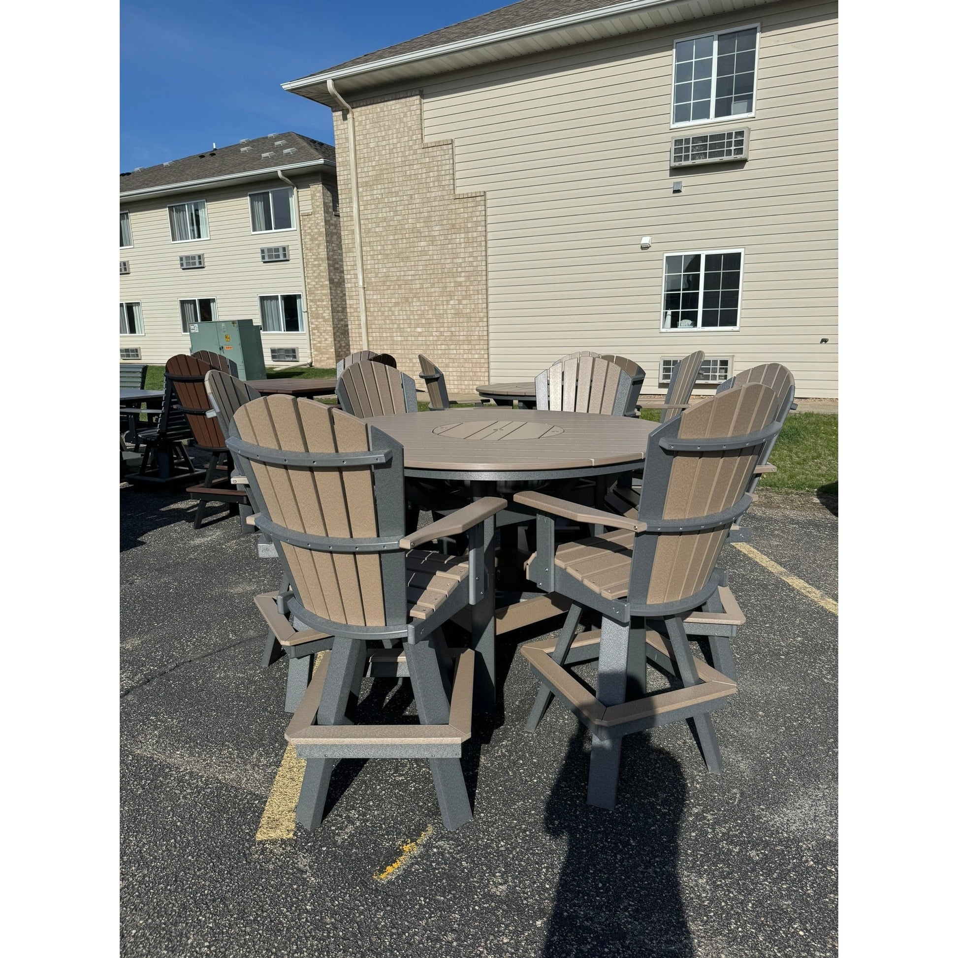 60" Round Bar Table with ICE BOWL and 6 Classic Swivel Chairs in Dark Gray & Weatherwood