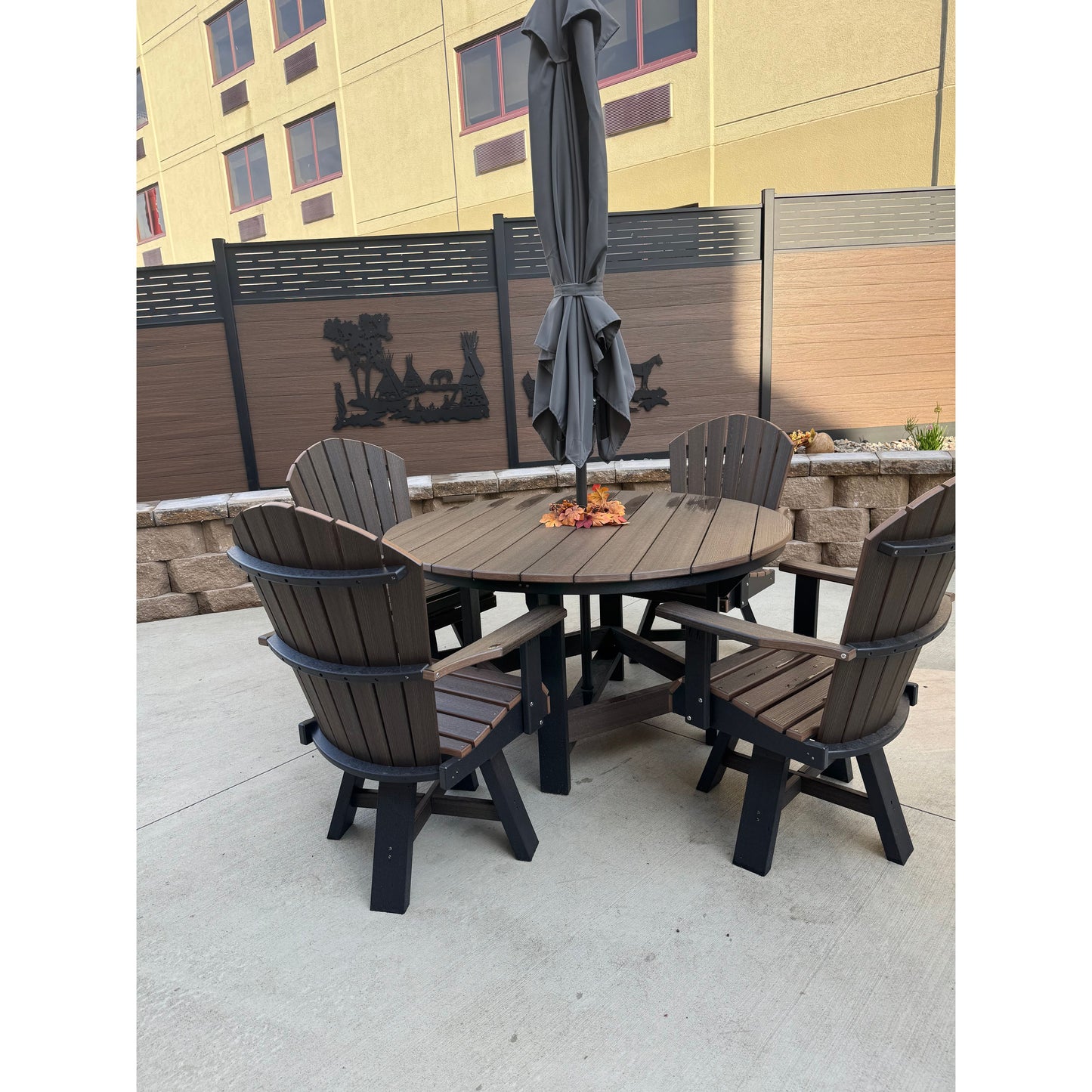 48" Round Dining Table with 4 Classic Swivel Dining Chairs in Black and Brazilian Walnut (Wood Grain)