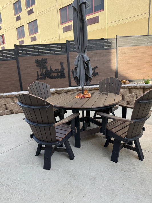 48" Round Dining Table with 4 Classic Swivel Dining Chairs in Black and Brazilian Walnut (Wood Grain)