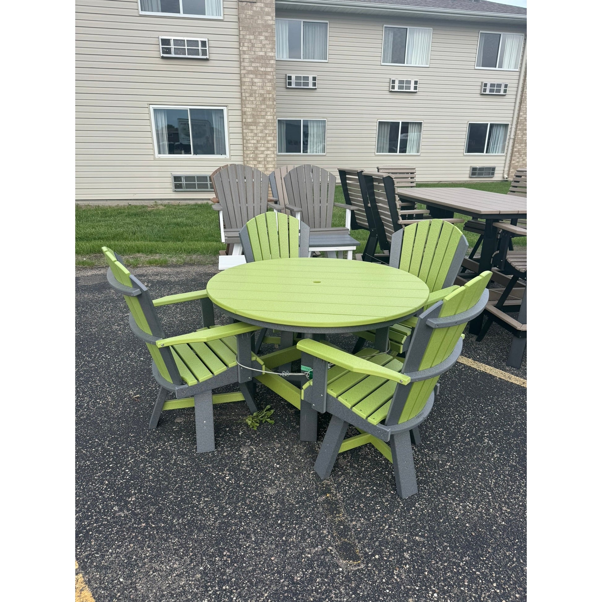 48" Round Dining Table with 4 Swivel Dining Chairs in Dark Gray/Lime