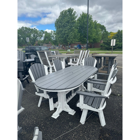 7' Oval Dining Table with 6 Classic Swivel Dining Chairs in White/Dark Gray