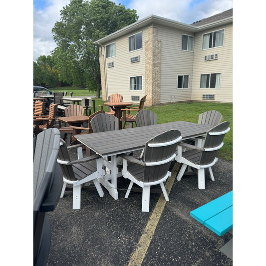 8' Dining Table with 6 Classic Swivel Dining Chairs in White & Coastal Gray Wood Grain