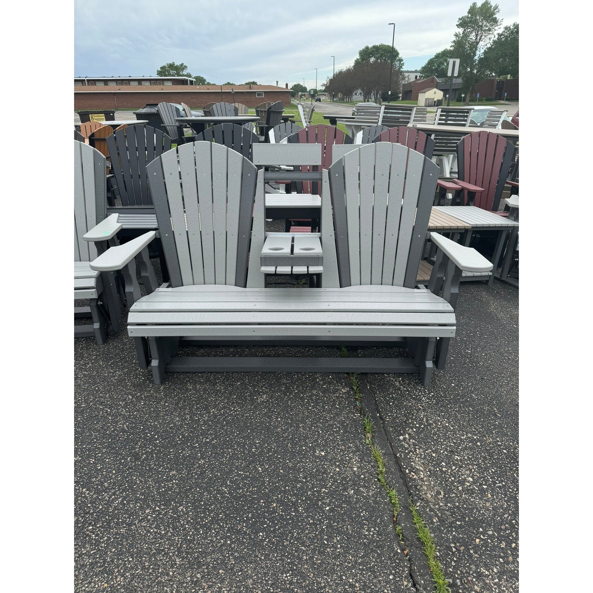 Classic 5' Glider with flip down console in Dark Gray & Dove Gray