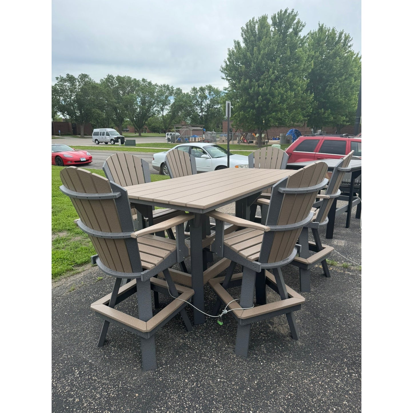 7' Bar Table with 6 Classic Swivel Bar Chairs in Dark Gray & Weatherwood