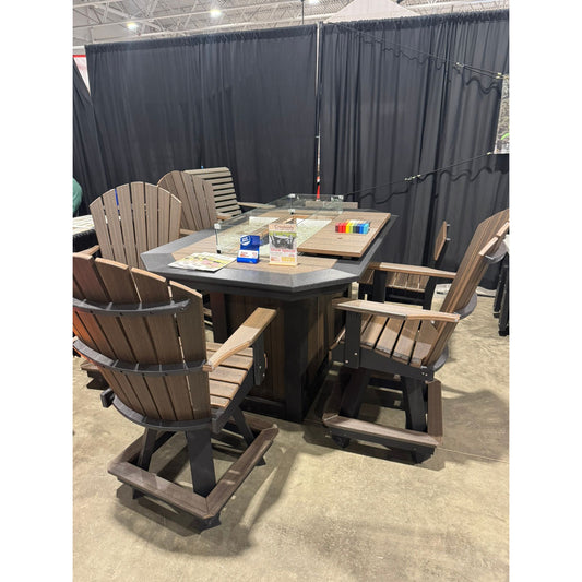 6' Fire Table with 4 Classic Swivel Bar Chairs & 2 Stationary Barstool in Black/Brazilian Walnut